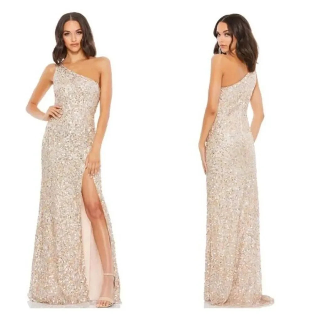 NWOT Mac Duggal SEQUIN ONE SHOULDER GOWN W/ EMBELLISHMENTS Sz 12